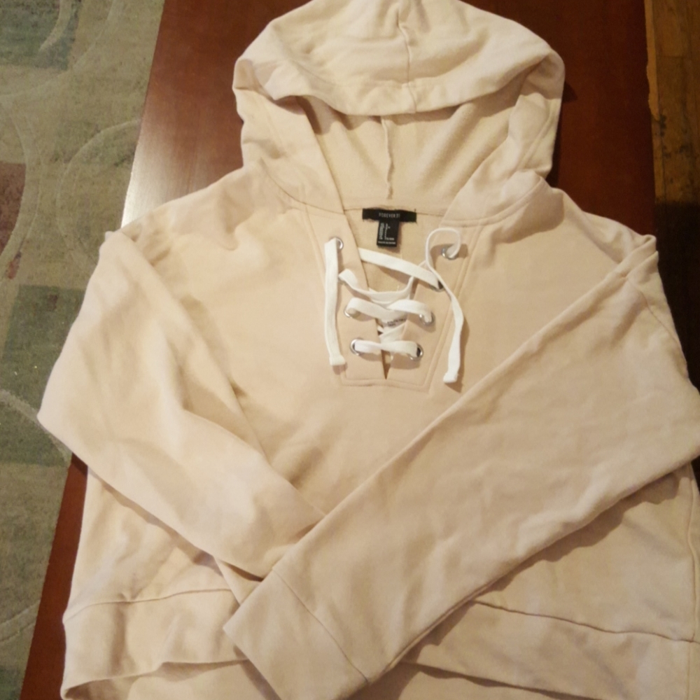 Forever 21 taupe cropped hooded sweatshirt Large